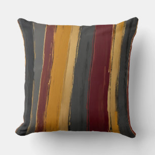 Red yellow gold charcoal and gray stripes throw pillow