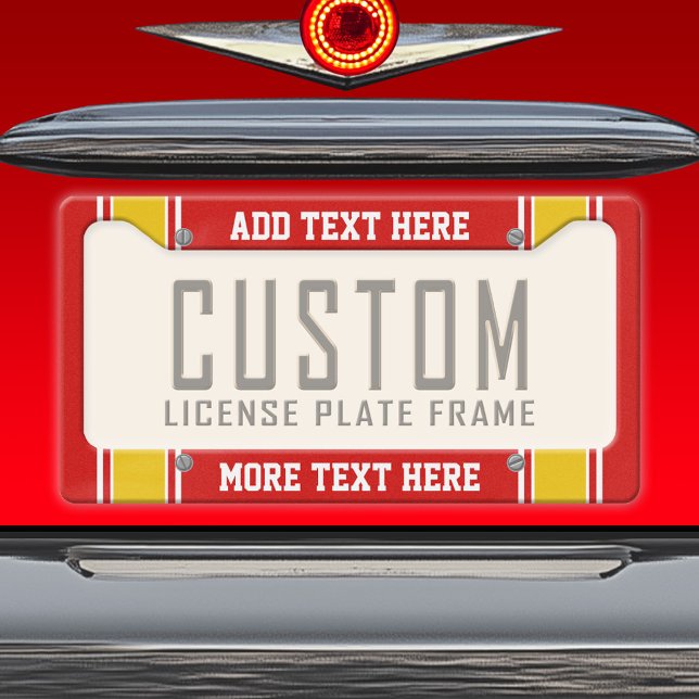 Red Yellow Gold Football Jersey Stripes License Plate Frame (Personalized Car License Plate)