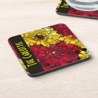 Red, Yellow Gold Mini Box Background Personalized Beverage Coaster