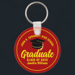 Red Yellow Graduate Custom 2025 Graduation Keychain<br><div class="desc">This modern red and yellow custom senior graduate keychain features your high school or college name for the class of 2025. Customize with your graduating year under the chic handwritten script and black grad cap for a great personalized graduation key chain gift.</div>