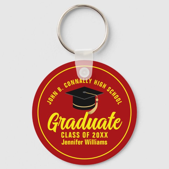 Red Yellow Graduate Custom 2025 Graduation Keychain (Front)