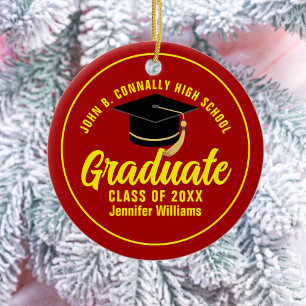 Red Yellow Graduate Custom Graduation Christmas Ceramic Ornament