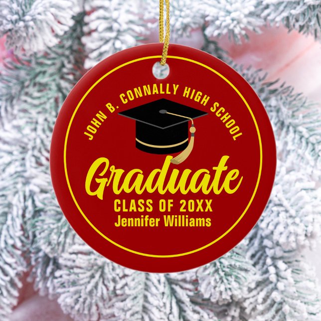 Red Yellow Graduate Custom Graduation Christmas Ceramic Ornament (Creator Uploaded)