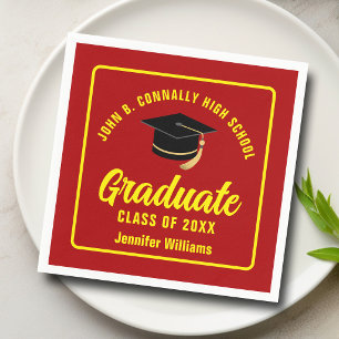 Red Yellow Graduate Custom Graduation Party Napkins