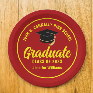 Red Yellow Graduate Custom Graduation Party Paper Plates