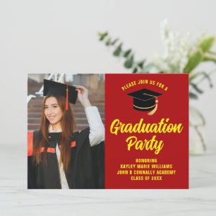 Red Yellow Graduate Photo 2025 Graduation Party Invitation
