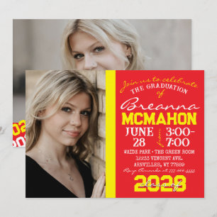 Red & Yellow Graduation 2 Photo Invitation