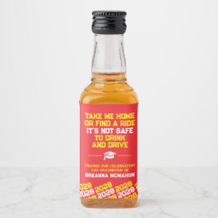 Red & Yellow Graduation Don't Drink & Drive Mini Liquor Bottle Label