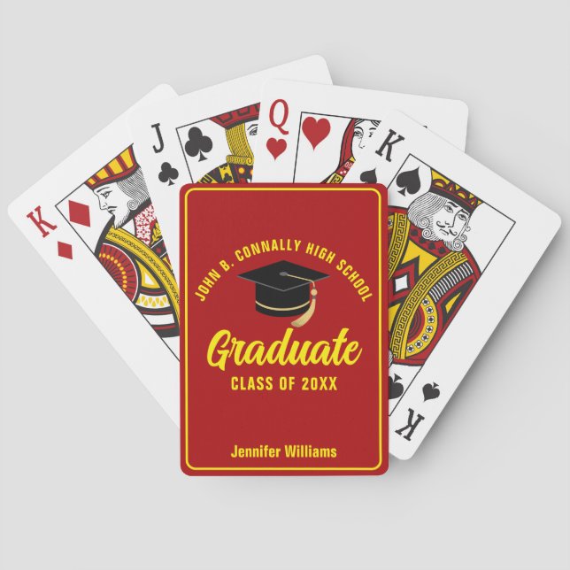 Red Yellow Graduation Party Custom Graduate Poker Cards (Back)
