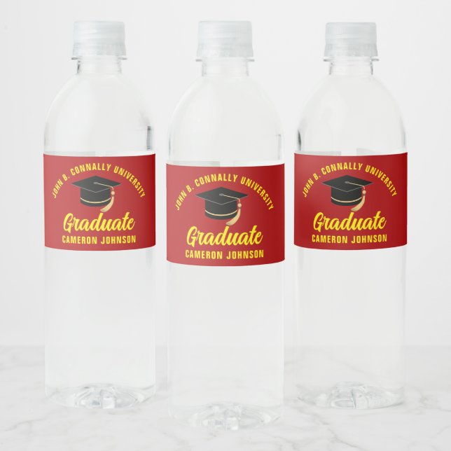 Red Yellow Graduation Party Personalized Water Bottle Label (Bottles)