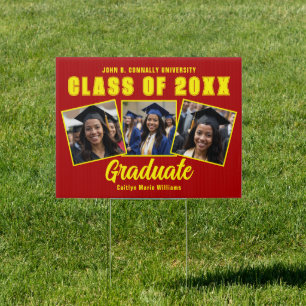 Red Yellow Graduation Photo Collage Yard Sign
