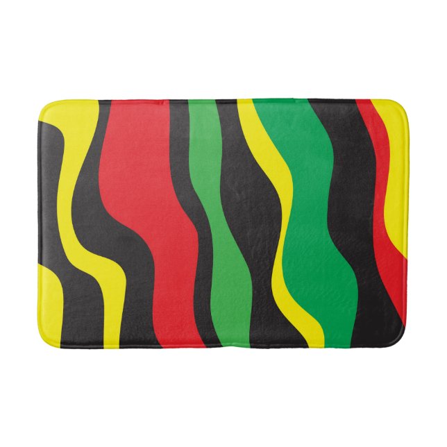 Red Yellow Green Black Rasta Wave Bath Mat (Front)