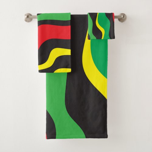 Red Yellow Green Black Rasta Wave Bath Towel Set