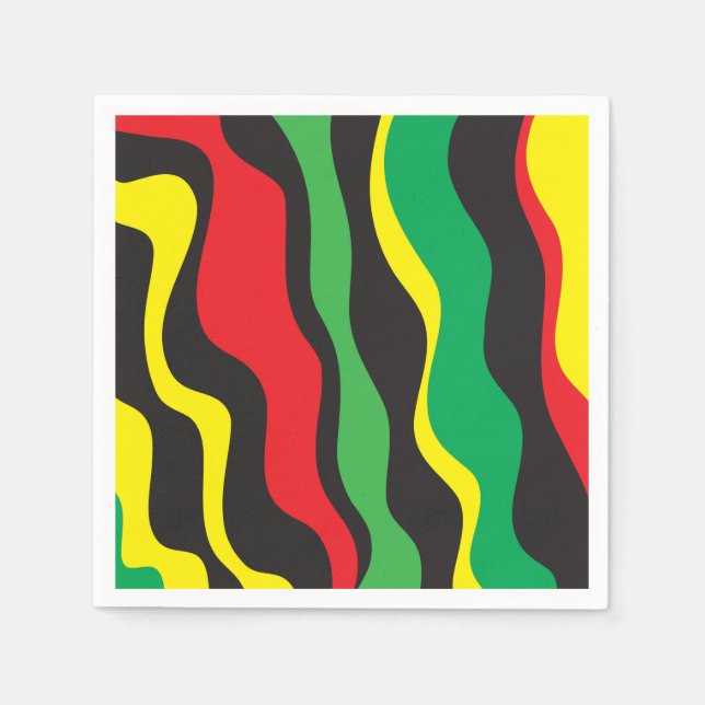 Red Yellow Green Black Rasta Wave Party Napkins (Front)