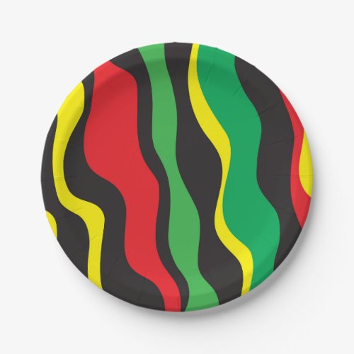 Red Yellow Green Black Rasta Wave Party Paper Plates