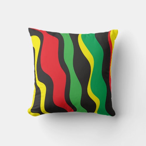 Red Yellow Green Black Rasta Wave Throw Pillow