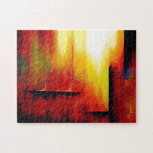 Red Yellow Green Black Trendy Modern Abstract Art Jigsaw Puzzle