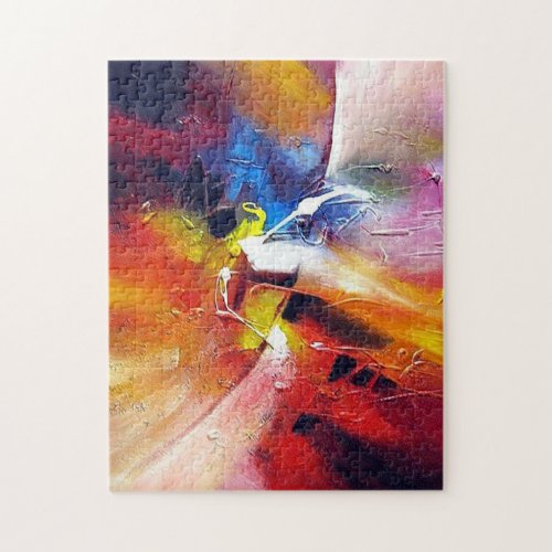Red Yellow Green Blue Purple Modern Abstract Art Jigsaw Puzzle
