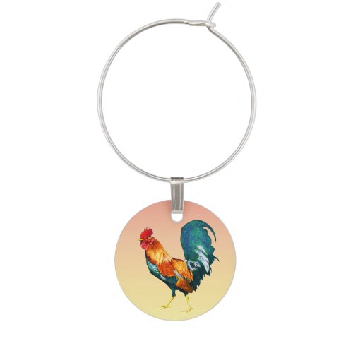 Red Yellow Green Blue Rooster Bird Wine Charm