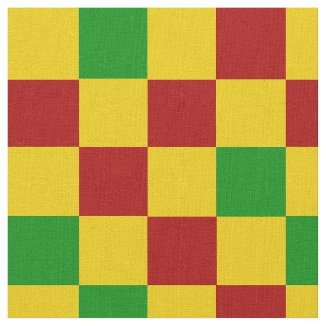 Red Yellow Green Checkered Pattern Design  Fabric (Close Up)