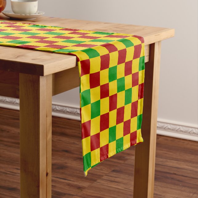 Red Yellow Green Checkered Pattern Design  Short Table Runner (In Situ)