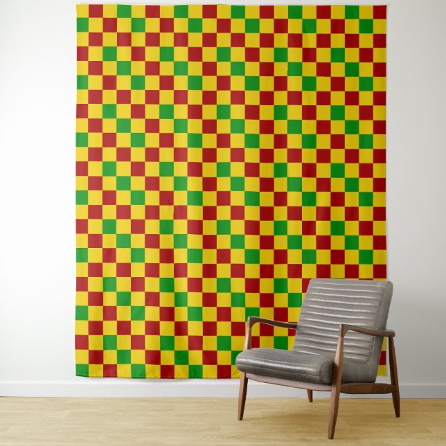Red Yellow Green Checkered Pattern Design  Tapestry (In Situ)