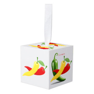 Red Yellow Green Chili Peppers Thunder_Cove Cube Ornament
