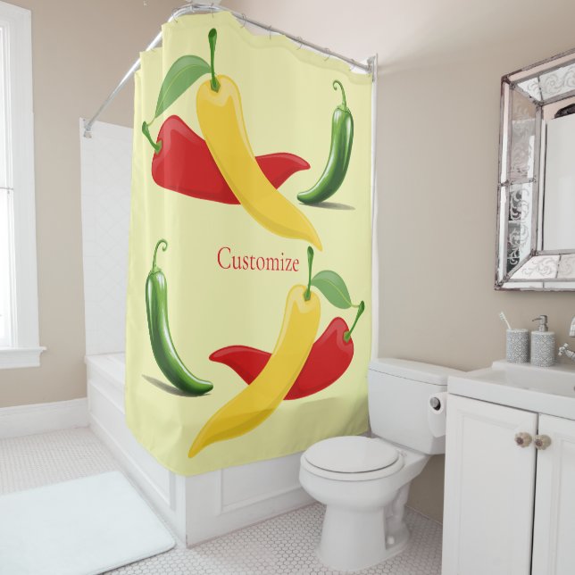 Red Yellow Green Chili Peppers Thunder_Cove Shower Curtain (In Situ)