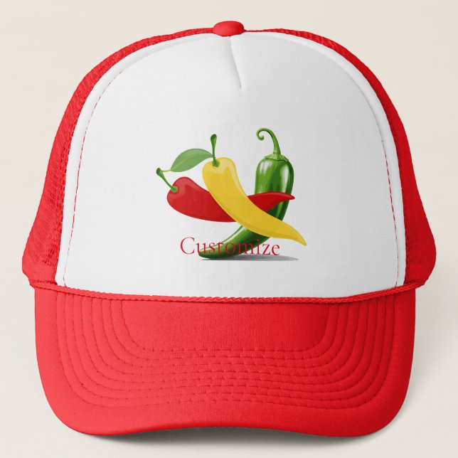 Red Yellow Green Chili Peppers Thunder_Cove Trucker Hat (Front)