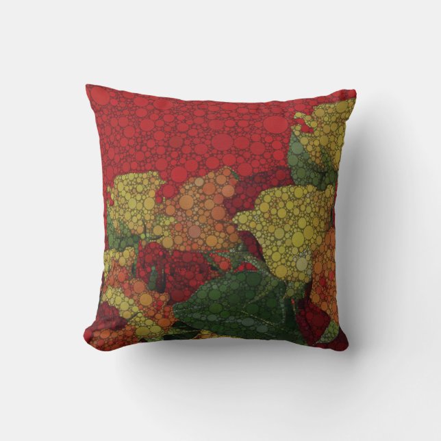 Red Yellow Green Floral Abstract Throw Pillow (Front)