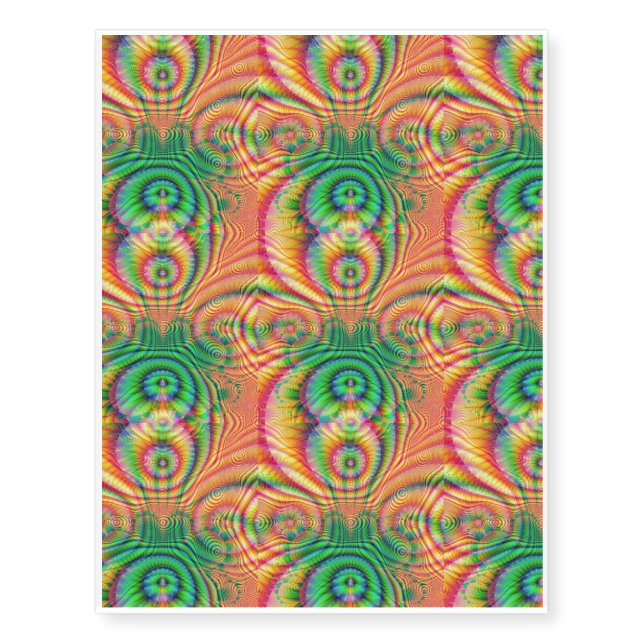 Red Yellow Green Fractal 7 Temporary Tattoos (Front)
