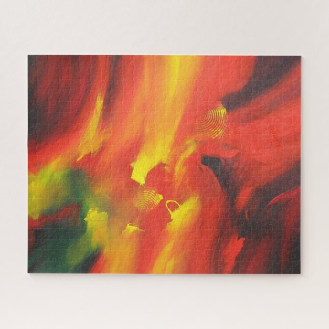 Red Yellow Green Modern Abstract Expressionist Jigsaw Puzzle (Horizontal)