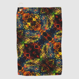 Red Yellow Green on Dark, Flowered shredded paper? Golf Towel