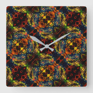 Red Yellow Green on Dark, Flowered shredded paper? Square Wall Clock