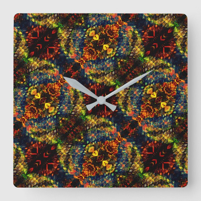 Red Yellow Green on Dark, Flowered shredded paper? Square Wall Clock (Front)