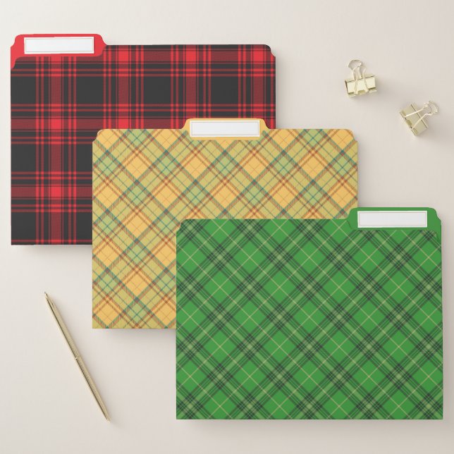 Red Yellow Green Plaid File Folders (Set)