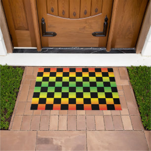 Red Yellow Green Rasta Ombre Checkerboard Doormat