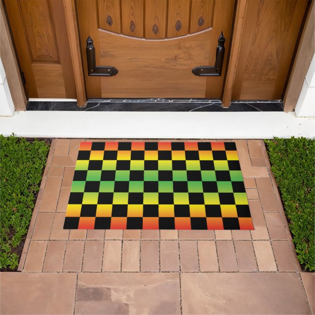 Red Yellow Green Rasta Ombre Checkerboard Doormat (Outdoor)