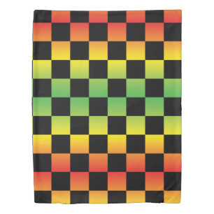 Red Yellow Green Rasta Ombre Checkerboard Duvet Cover