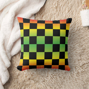 Red Yellow Green Rasta Ombre Checkerboard Throw Pillow
