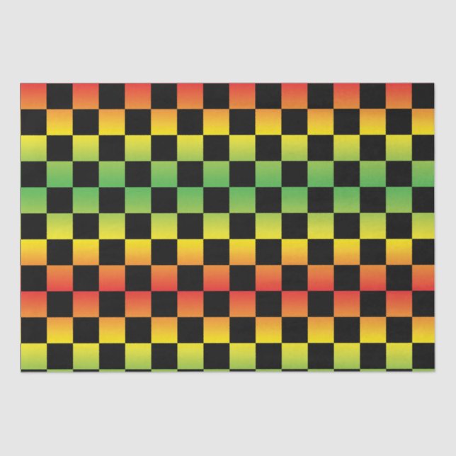 Red Yellow Green Rasta Ombre Checkerboard Tissue Paper (Front)