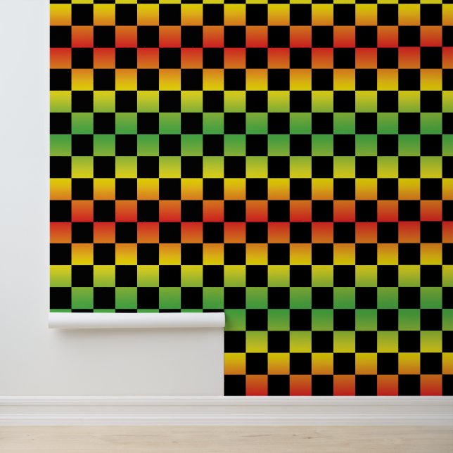 Red Yellow Green Rasta Ombre Checkerboard Wallpaper (Application)