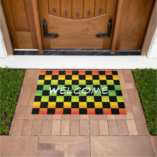 Red Yellow Green Rasta Ombre Checkerboard Welcome Doormat