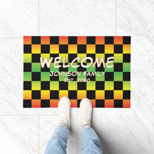 Red Yellow Green Rasta Ombre Checkerboard Welcome Doormat