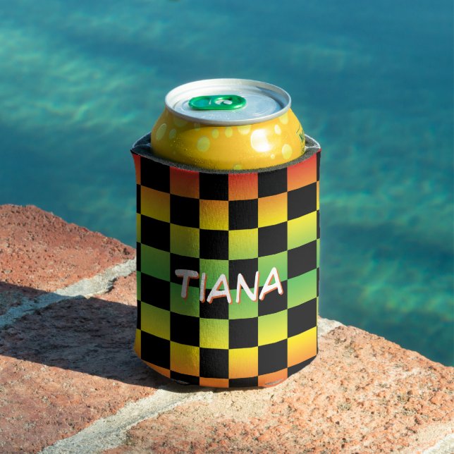  Red Yellow Green Rasta Ombre Checkered Monogram Can Cooler (In Situ Pool)