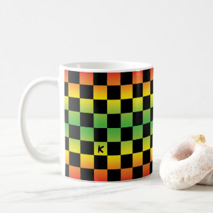  Red Yellow Green Rasta Ombre Checkered Monogram Coffee Mug
