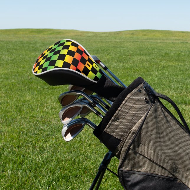  Red Yellow Green Rasta Ombre Checkered Monogram Golf Head Cover (In Situ)