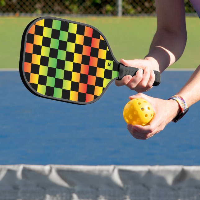  Red Yellow Green Rasta Ombre Checkered Monogram Pickleball Paddle (Insitu)