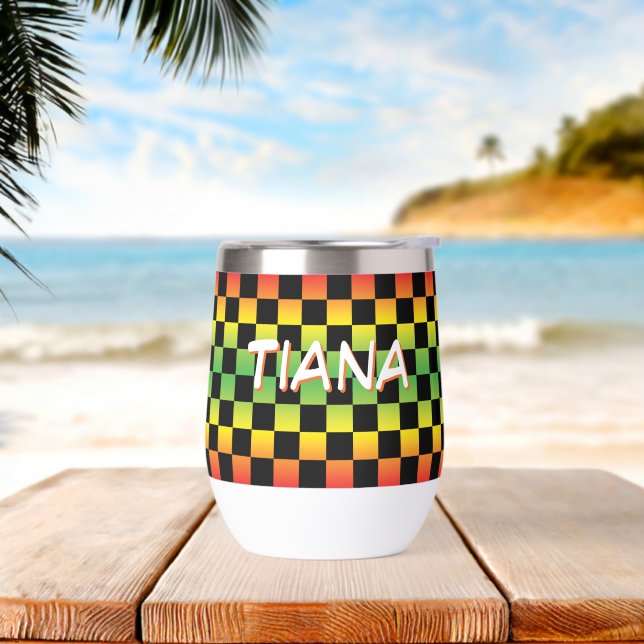  Red Yellow Green Rasta Ombre Checkered Monogram Thermal Wine Tumbler (Beach)