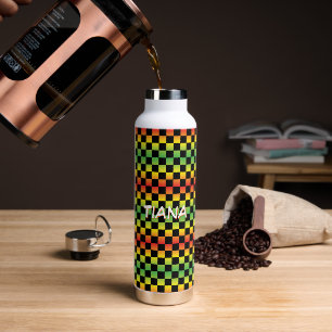 Red Yellow Green Rasta Ombre Checkered Monogram Water Bottle